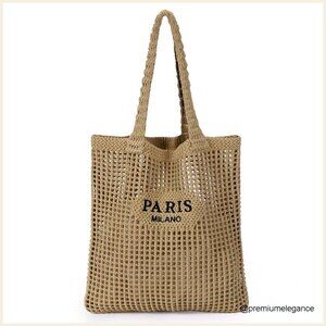 Crochet Mesh Beach Tote Bag Lightweight Polyester Foldable Summer Vacation